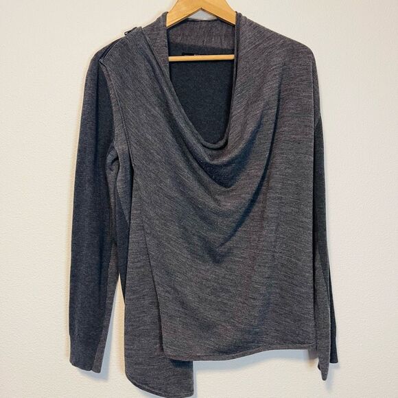 Allsaints Drina Zipper Cowlneck Cardigan Gray Size 10 FLAWED - Picture 1 of 10